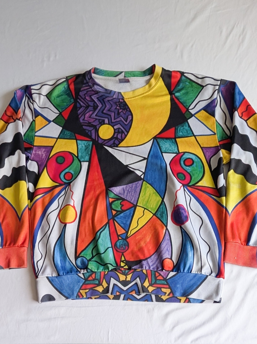 RageOn Sweatshirt Unisex Large All Over Print Yin Yang Abstract Geometric Rave